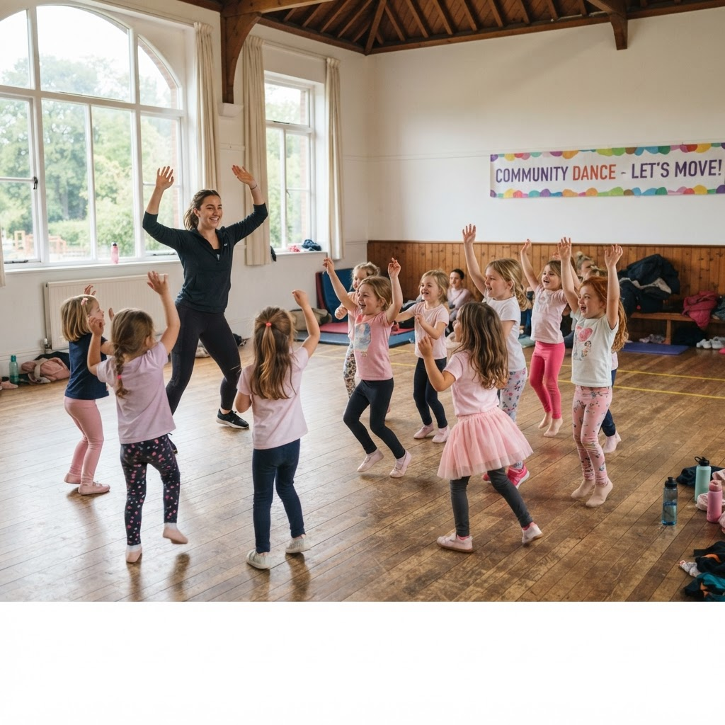Kids dance class in a community hall