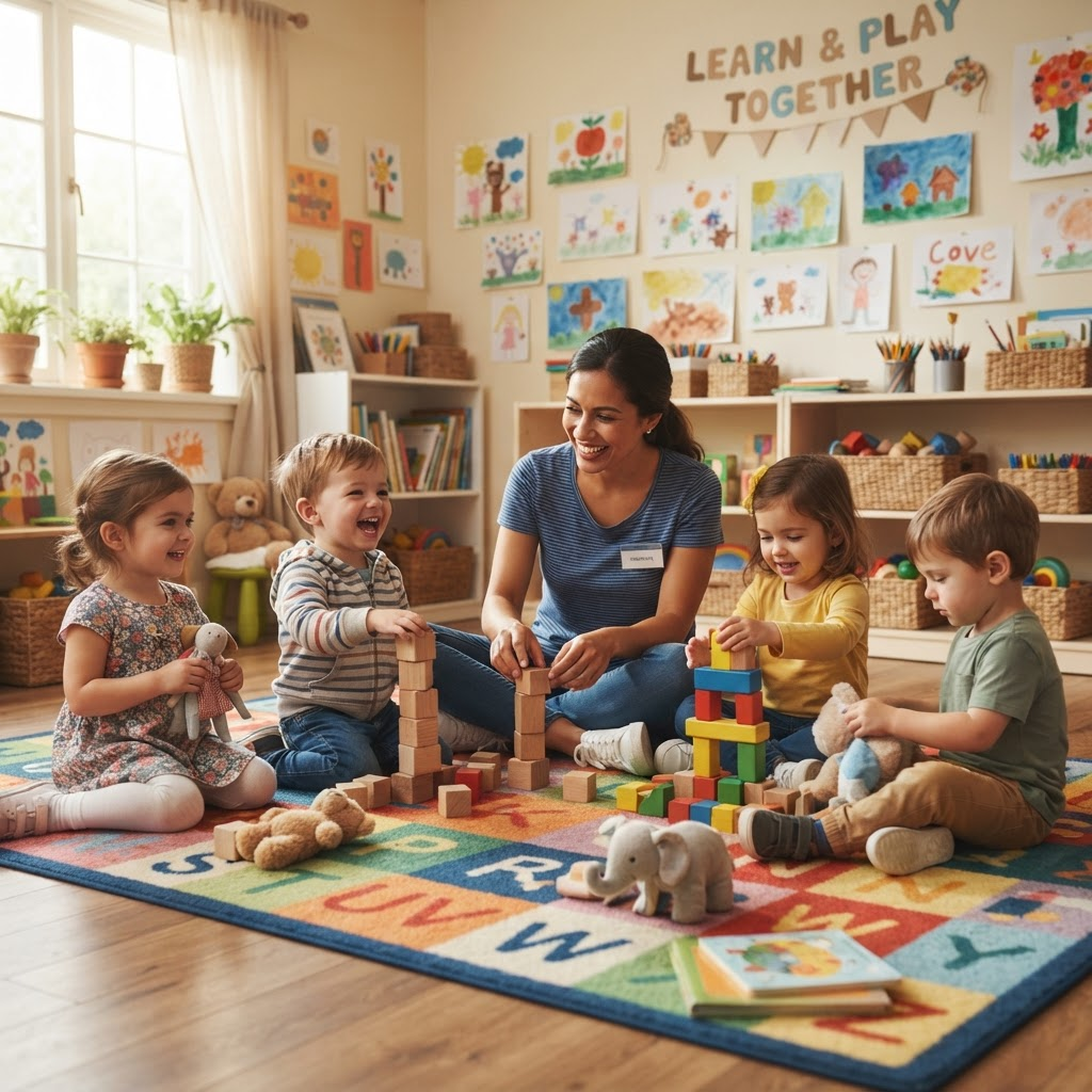 Toddlers at a daycare playgroup