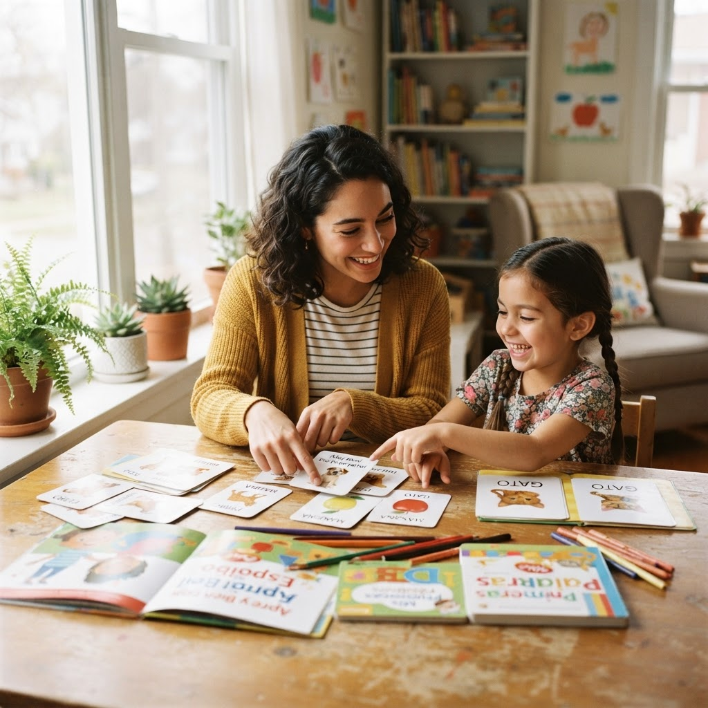 Child learning Spanish with a tutor