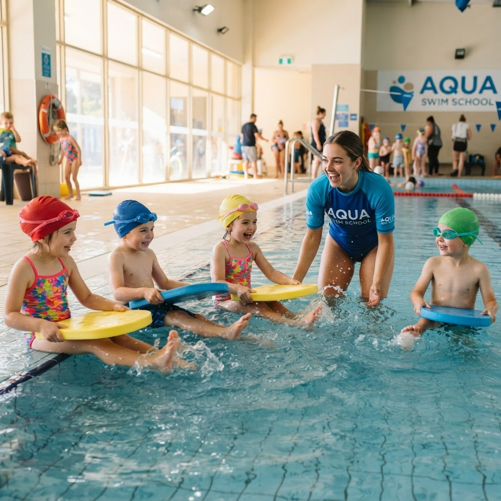 Kids in a swimming lesson