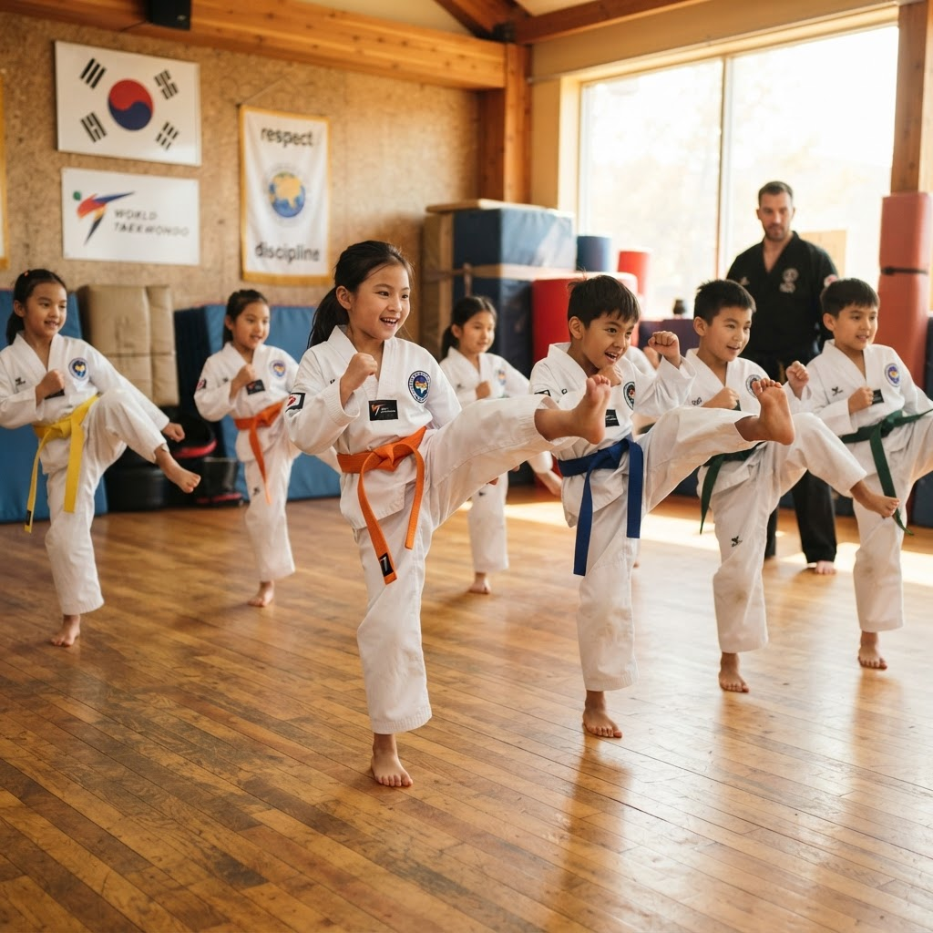 Kids practicing taekwondo